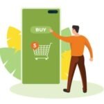 Drawing of a man shopping on a phone.